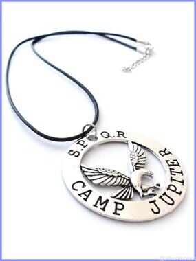 Silver Tone SPQR Eagle Roman Pendant Necklace Black Cord Adjustable Cosplay